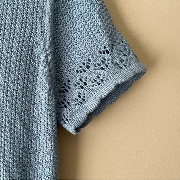 Absolutely Famous Light Blue Short Sleeve Knit Crochet Maxi Bodycon Dress - Picture 9 of 10